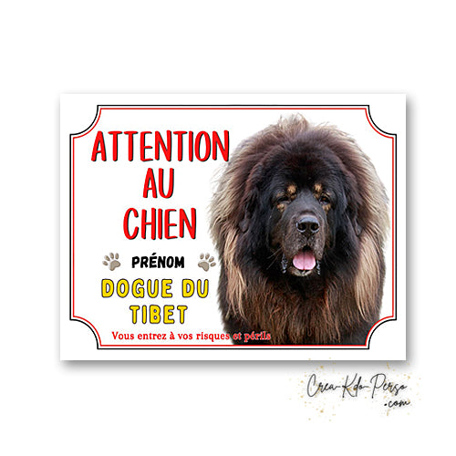 Plaque Attention au Chien Dogue du Tibet