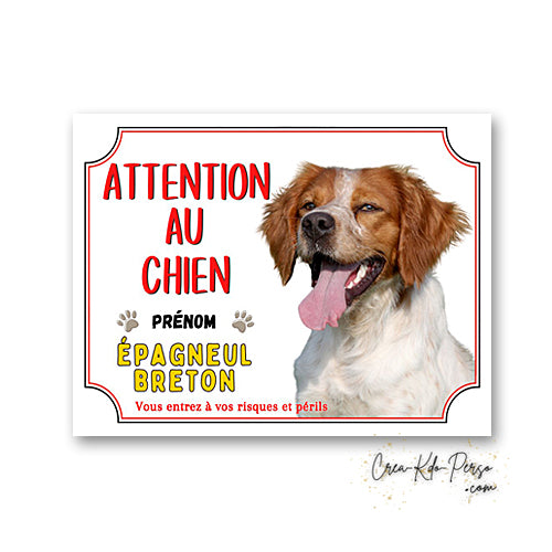 Plaque Attention au Chien Épagneul Breton