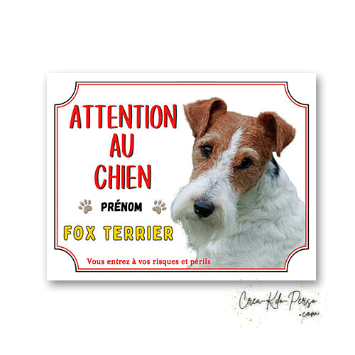 Plaque Attention au Chien Fox Terrier