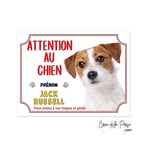 Plaque Jack Russell Attention au chien panneau de portail