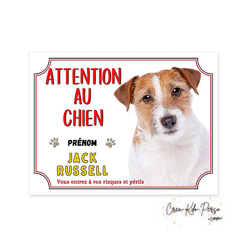 Plaque Jack Russell Attention au chien panneau de portail