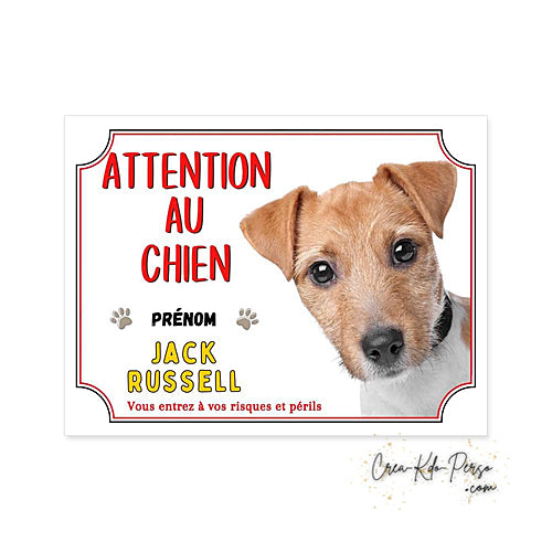 Plaque Jack Russell Attention au chien panneau de portail