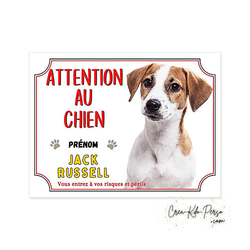 Plaque Jack Russell Attention au chien panneau de portail