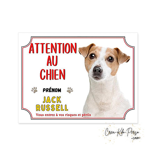 Plaque Jack Russell Attention au chien panneau de portail