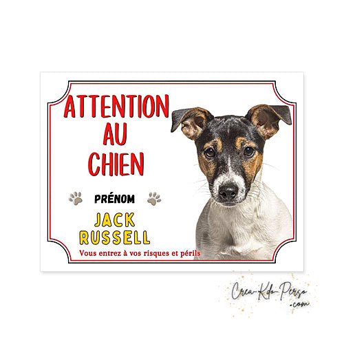Plaque Jack Russell Attention au chien panneau de portail
