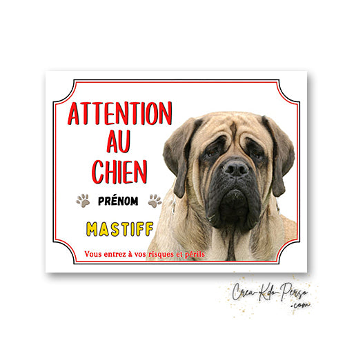 Plaque Mastiff panneau de portail Attention au chien