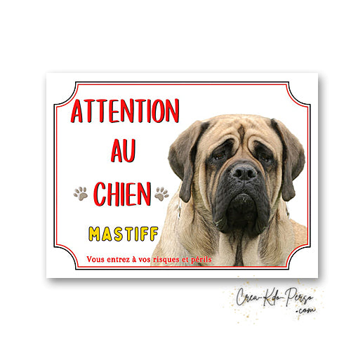 Plaque Mastiff panneau de portail Attention au chien