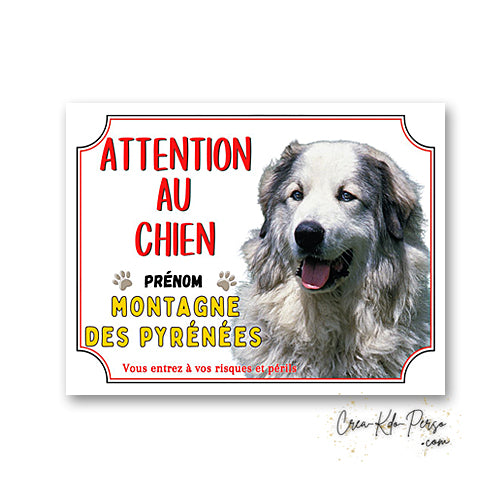 Plaque Attention au Chien Montagne des Pyrénées