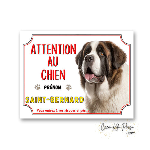 Plaque de portail Saint-Bernard Attention au chien panneau je monte la garde