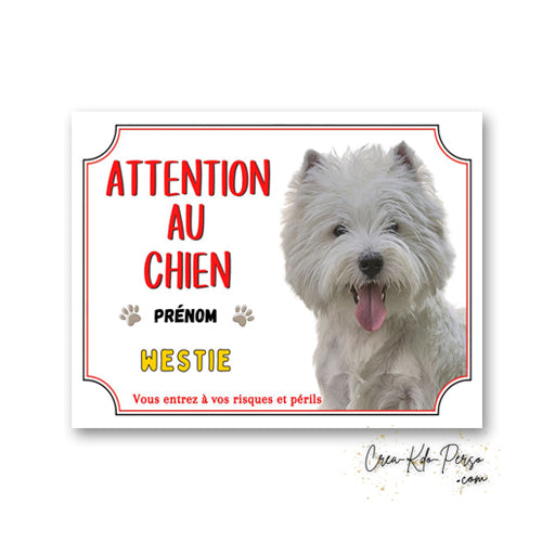 Plaque Attention au Chien Westie