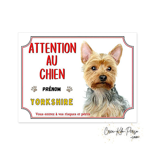 Plaque Yorkshire Attention au chien panneau de portail je monte la garde