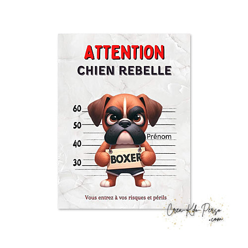 Plaque humour Attention Boxer rebelle prisonnier (Modèle1)