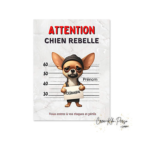 Plaque Chihuahua Attention au chien panneau de portail je monte la garde