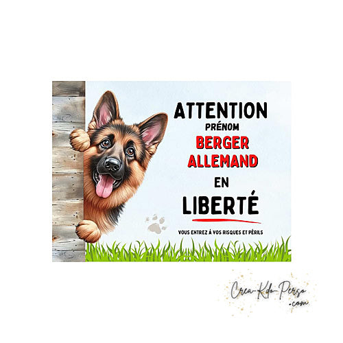 Plaque Attention au Chien Berger Allemand en liberté (Modèle1)