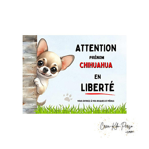 Plaque Chihuahua Attention au chien panneau de portail je monte la garde