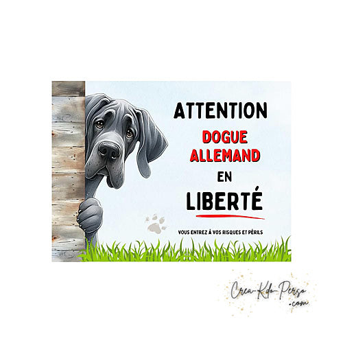 Plaque Dogue Allemand je monte la garde panneau de portail Attention au chien