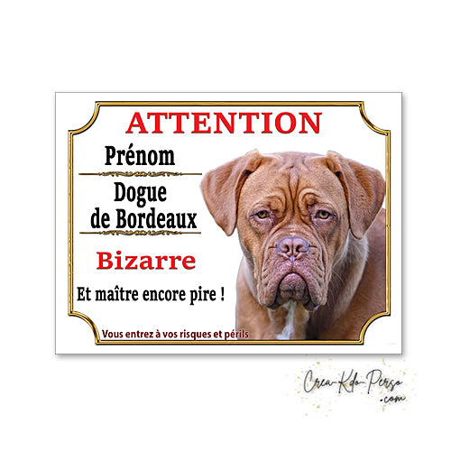 Plaque humour Attention au Chien Dogue de Bordeaux Bizarre