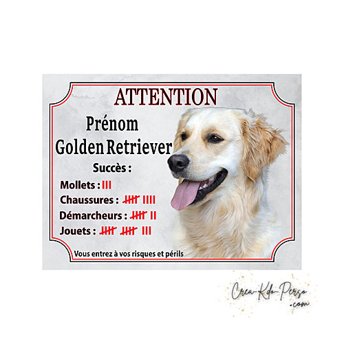Plaque Golden Retriever panneau de portail Attention au chien