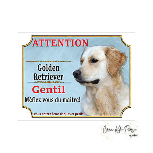 Plaque Golden Retriever panneau de portail Attention au chien