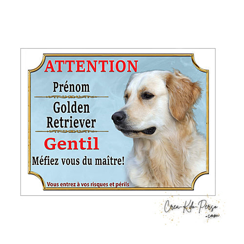 Plaque Golden Retriever panneau de portail Attention au chien