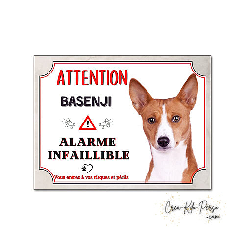 Plaque humour Attention Chien Basenji alarme infaillible panneau humoristique je monte la garde