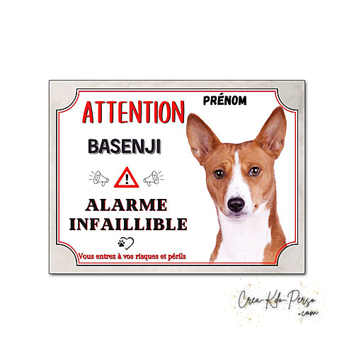 Plaque humour Attention Chien Basenji alarme infaillible panneau humoristique je monte la garde