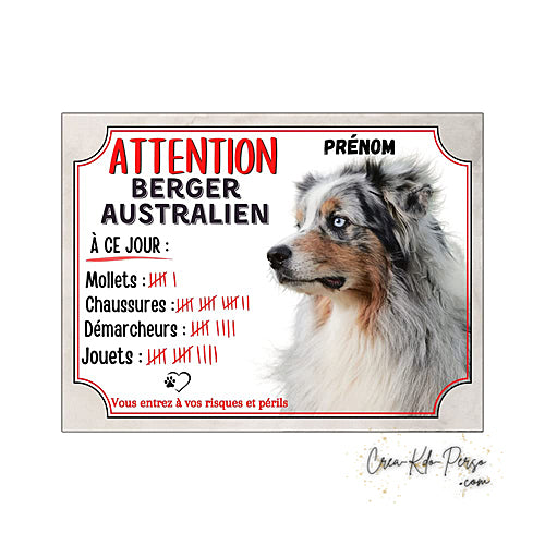 Plaque Berger Australien Panneau de portail Attention au chien