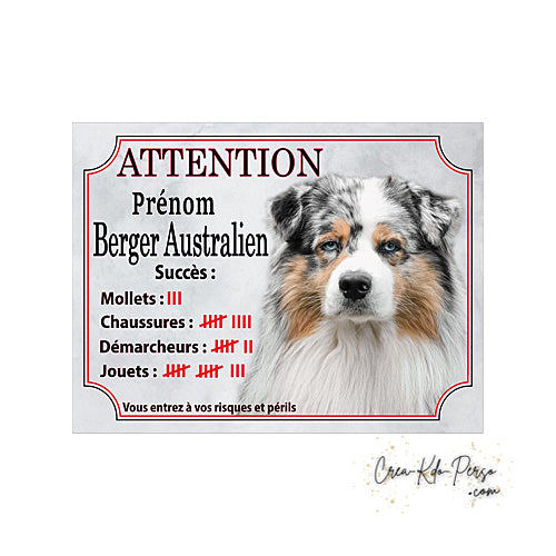 Plaque Berger Australien Panneau de portail Attention au chien