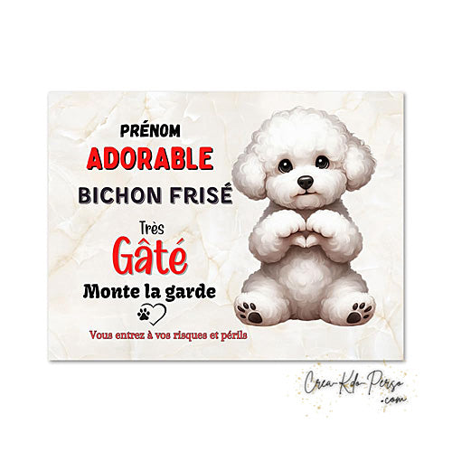 Plaque bichon Attention au chien panneau de portail je monte la garde