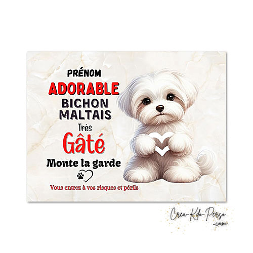 Plaque bichon Attention au chien panneau de portail je monte la garde