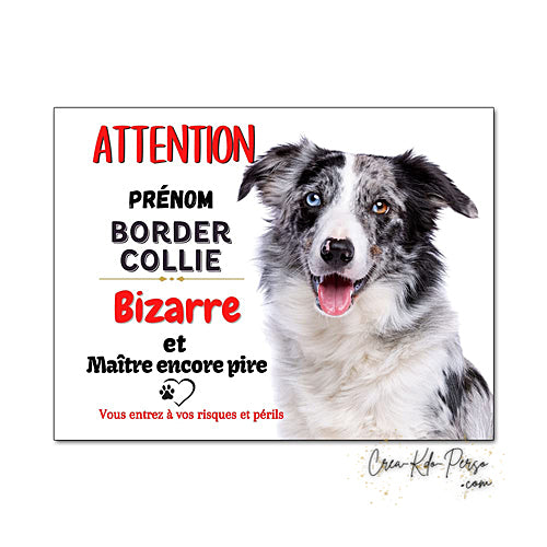Plaque Border Collie Panneau de portail Attention au chien