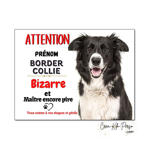 Plaque Border Collie Panneau de portail Attention au chien