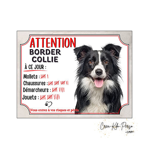 Plaque Border Collie Panneau de portail Attention au chien