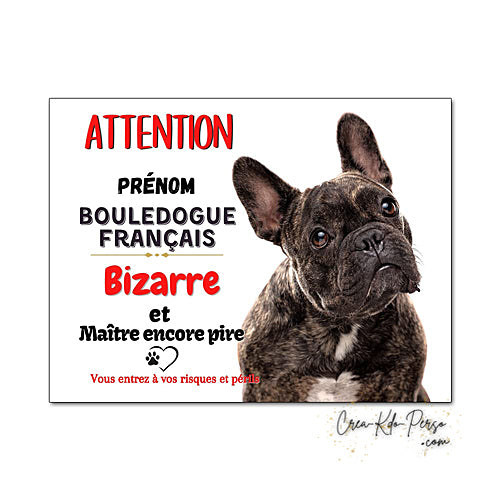 Plaque humour Attention au Chien race Bouledogue Français Bizarre