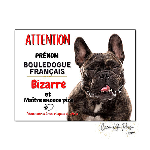 Plaque humour Attention au Chien Bouledogue Français Bizarre