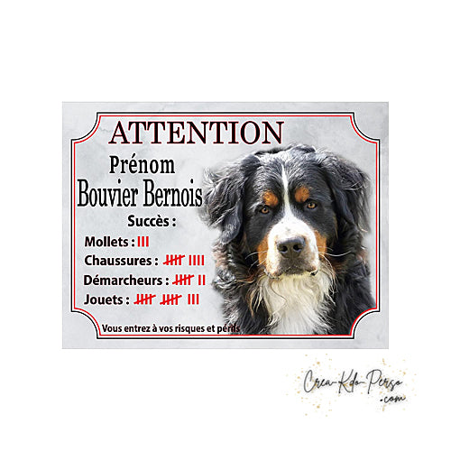 Plaque Bouvier Bernois Attention au chien Panneau de portail je monte la garde
