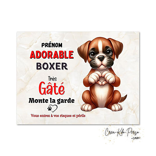 Plaque boxer Attention au chien panneau de portail je monte la garde