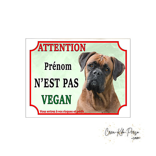 Plaque humour Attention Chien Boxer je ne suis pas végan