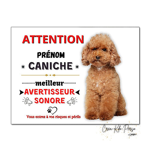 Plaque humour Attention Chien Caniche abricot meilleur avertisseur sonore