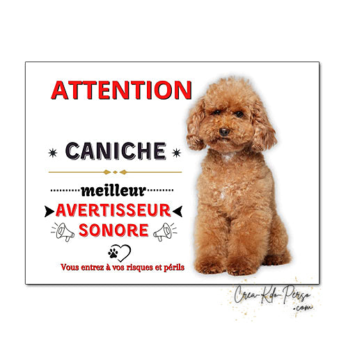 Plaque humour Attention Chien Caniche abricot meilleur avertisseur sonore