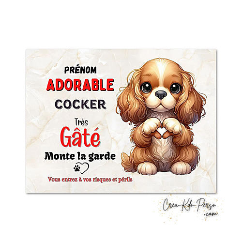 Plaque cocker Attention au chien panneau de portail je monte la garde