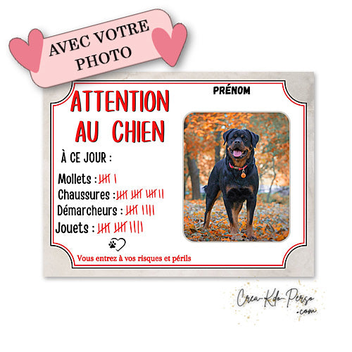 Plaque humoristique émaillée de 10x15cm : ATTENTION UN CHIEN PEUT EN
