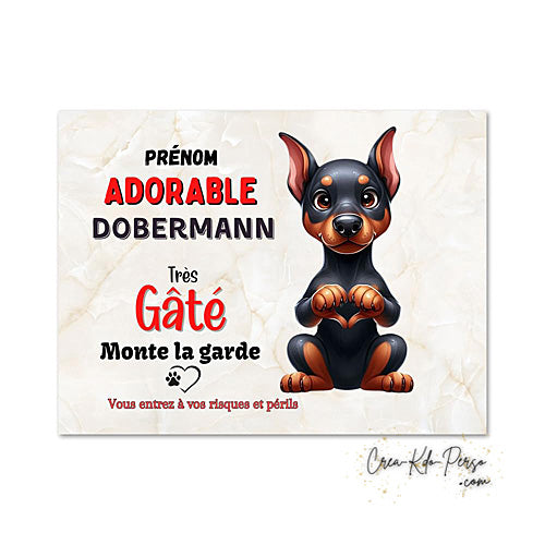 Plaque dobermann Attention au chien panneau de portail je monte la garde