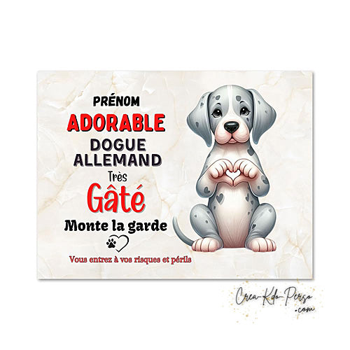 Plaque Dogue Allemand je monte la garde panneau de portail Attention au chien