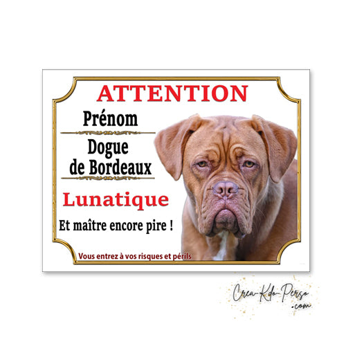Plaque de portail dogue de bordeaux Attention au chien panneau je monte la garde