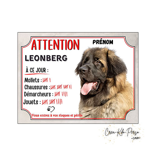 Plaque Leonberg Attention au chien panneau de portail
