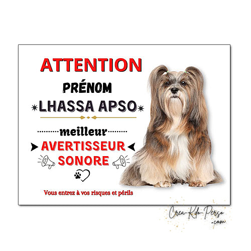 Plaque humour Attention Chien Lhassa Apso meilleur avertisseur sonore
