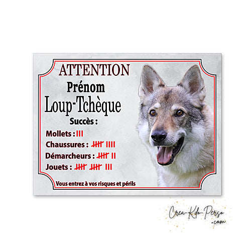 Plaque de portail loup tcheque Attention au chien panneau je monte la garde