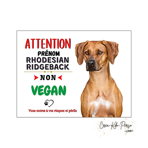 Plaque Rhodesian Ridgeback panneau de portail Attention au chien