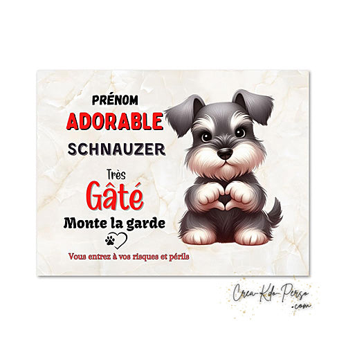 Plaque de portail Schnauzer Attention au Chien panneau je monte la garde